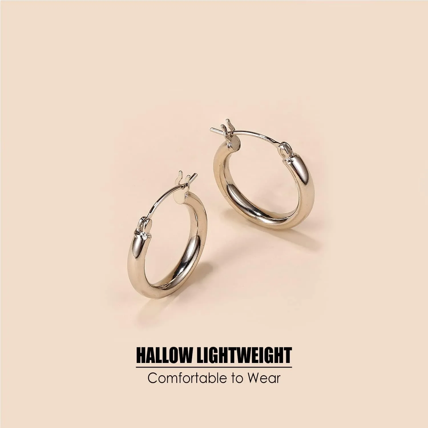Fansilver S925 Sterling Silver Post Hoop Earrings 14K Gold Plated Hoop Chunky Big Hoop Earrings Hypoallergenic Earring for Women