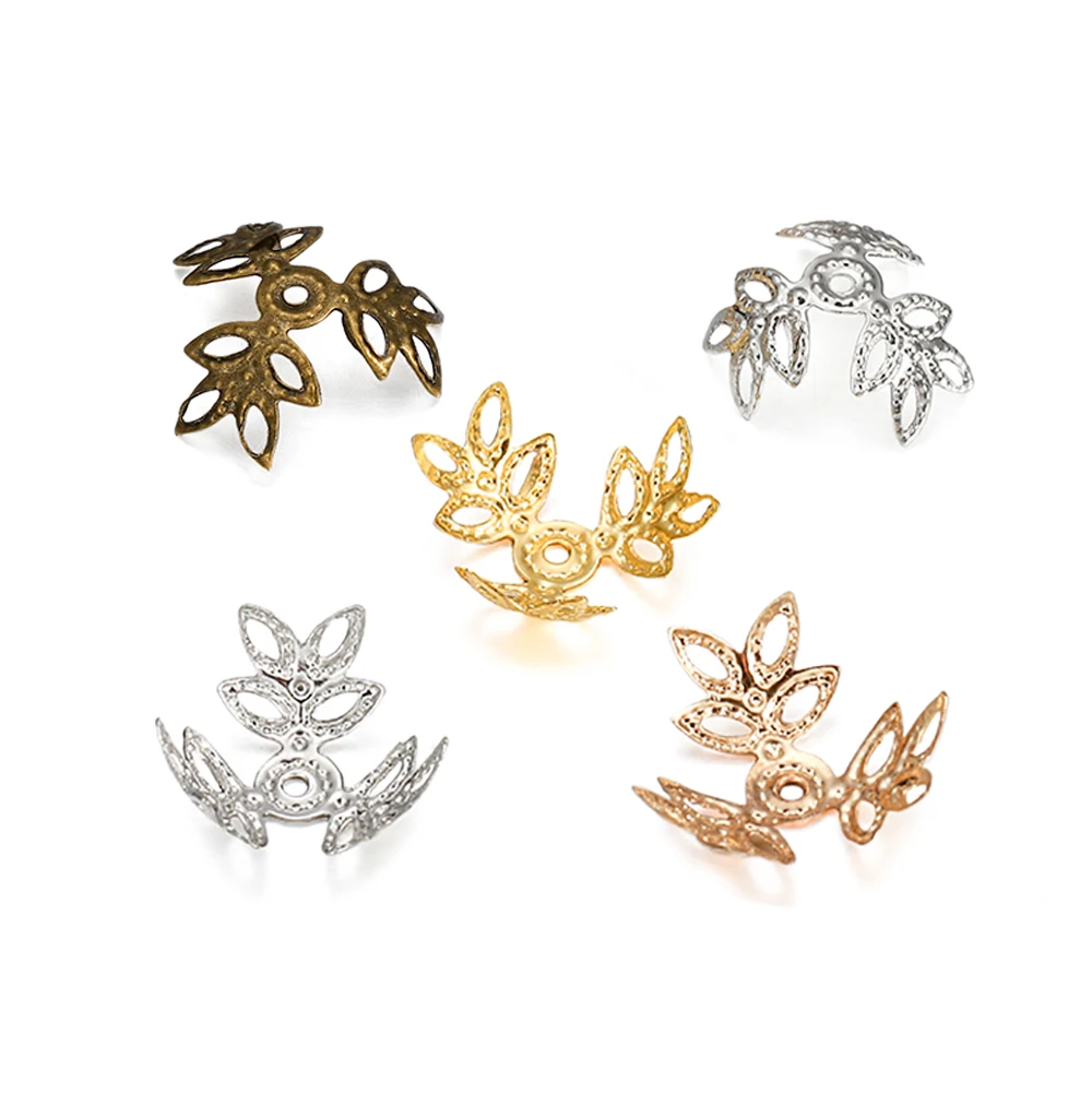 100 teile/los 16x16mm Metallic KC Gold Drei blätter Spacer Perlen End Kappe Für DIY Schmuck Machen Armband erkenntnisse Liefert