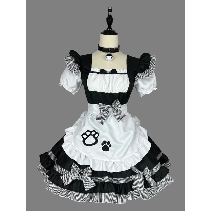 Fantasia clássica de cosplay de empregada, lolita, gato, menina, plus size, avental, roupas de empregada, anime, preto, branco, fofo, festa, vestido de princesa