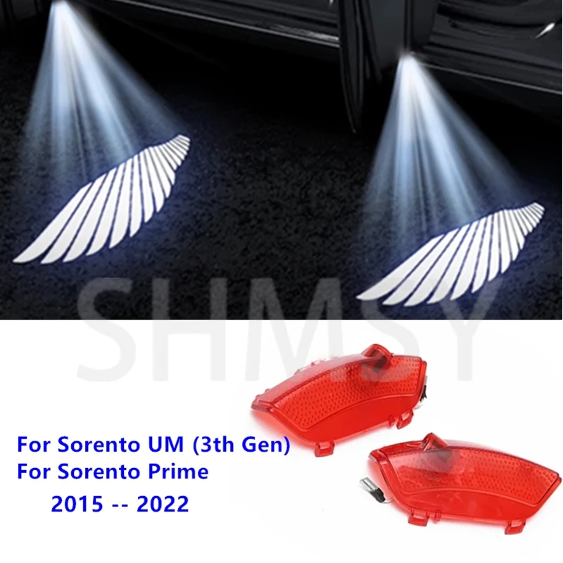 2X Angel Wings Projector Lamp LED Car Door Ghost Shadow Courtesy Lights Accessories For KIA Sorento UM Prime 2015 2016 2017-2020