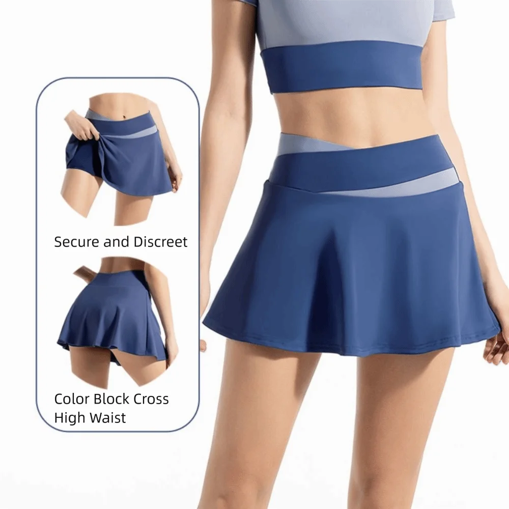 Yoga Legging Cross-waist Women's Tennis Skirts Breathable Soft Stretchy Sport Golf Skirt High Waist Quick Dry Fitness Skirt Yoga