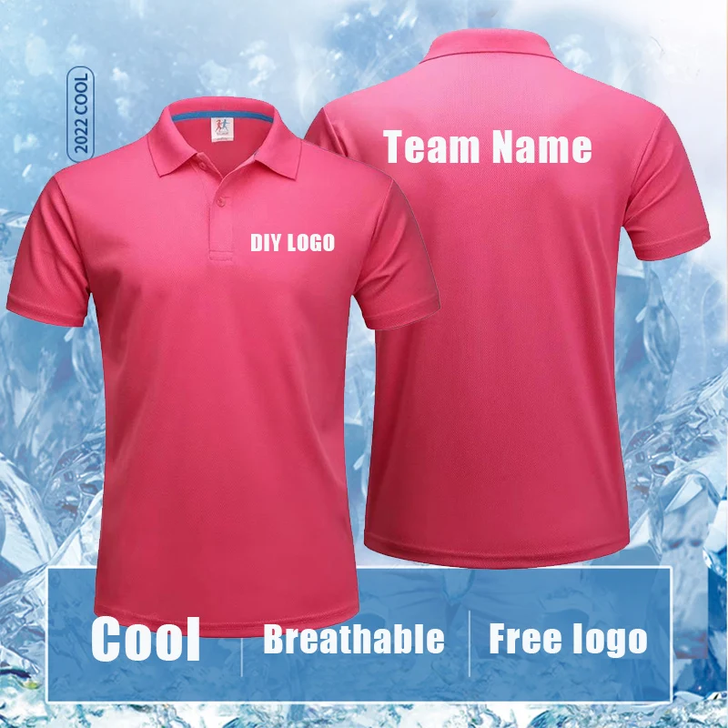 DIY logo Men Sport Training Ice silk summer Polo Short Sleeve Male Casual Quick dry Gym Running Fitness Slim Tees Tops Clothing