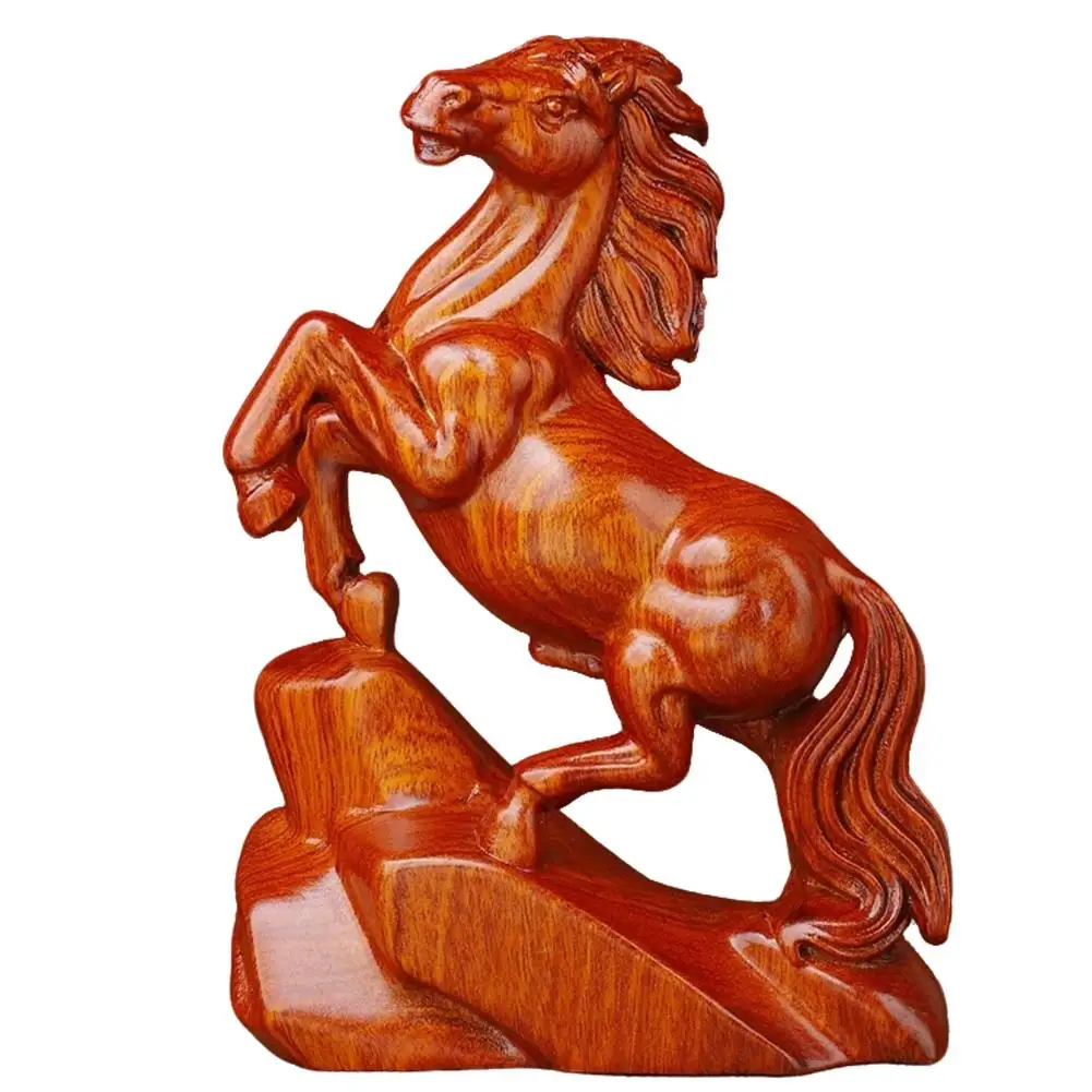 Wooden Horse Figurine Wood Zodiac Horse Statue Chinese Horses Sculpture Desktop Horses Ornament for Home Office