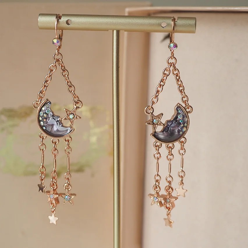 

Vintage Design Purple Moon Meteor Tassel Earrings
