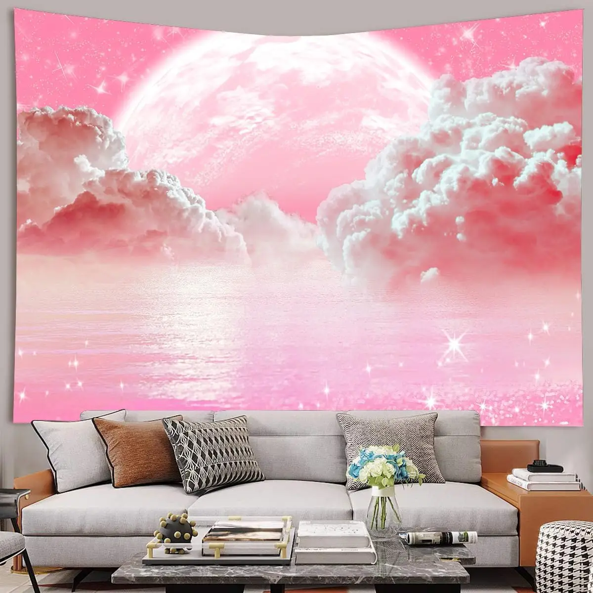 Pink Cloud Sky Tapestry Nature Landscape Tapestry Wall Hanging for Bedroom Living Room College Dorm Photography Party Home Decor