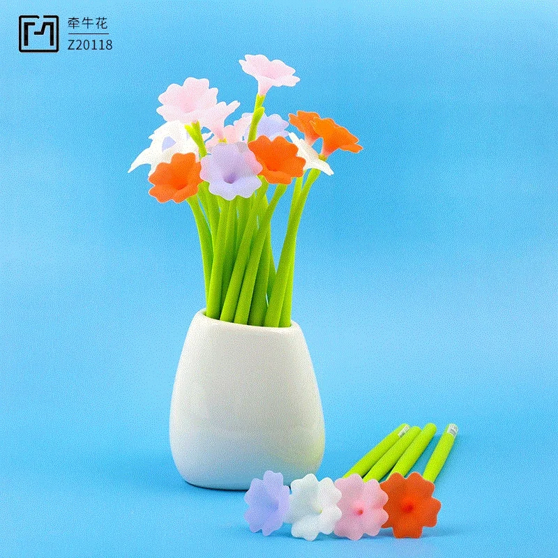 48PCS Cute Morning Glory Flower Shaped Neutral Pen Exam Office Signature Pen Student Stationery