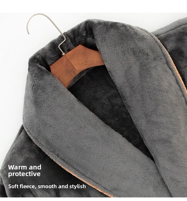 Nuevo Conjunto de Ropa de Casa para Hombre, Invierno, Bata Larga y Gruesa de Felpa Coral con Pantalones de Pijama, Cálido y A...