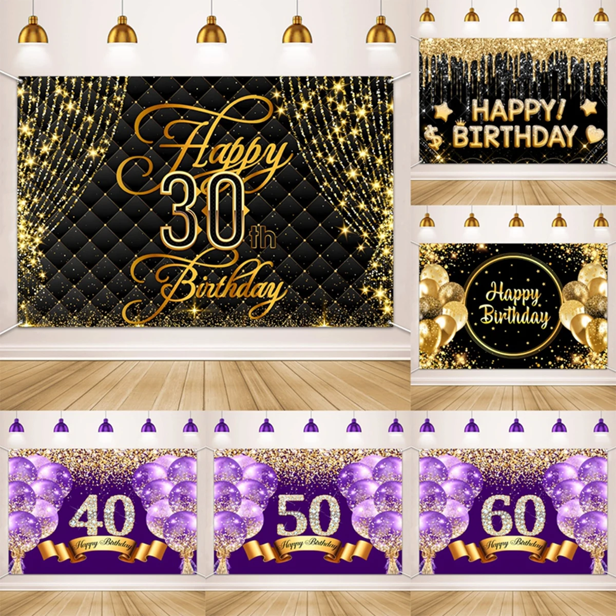 

Birthday Backdrop Decorations 30 40 50 60 Years Old Birthday Party Photography Background for Women Girl Purple Party Decoration