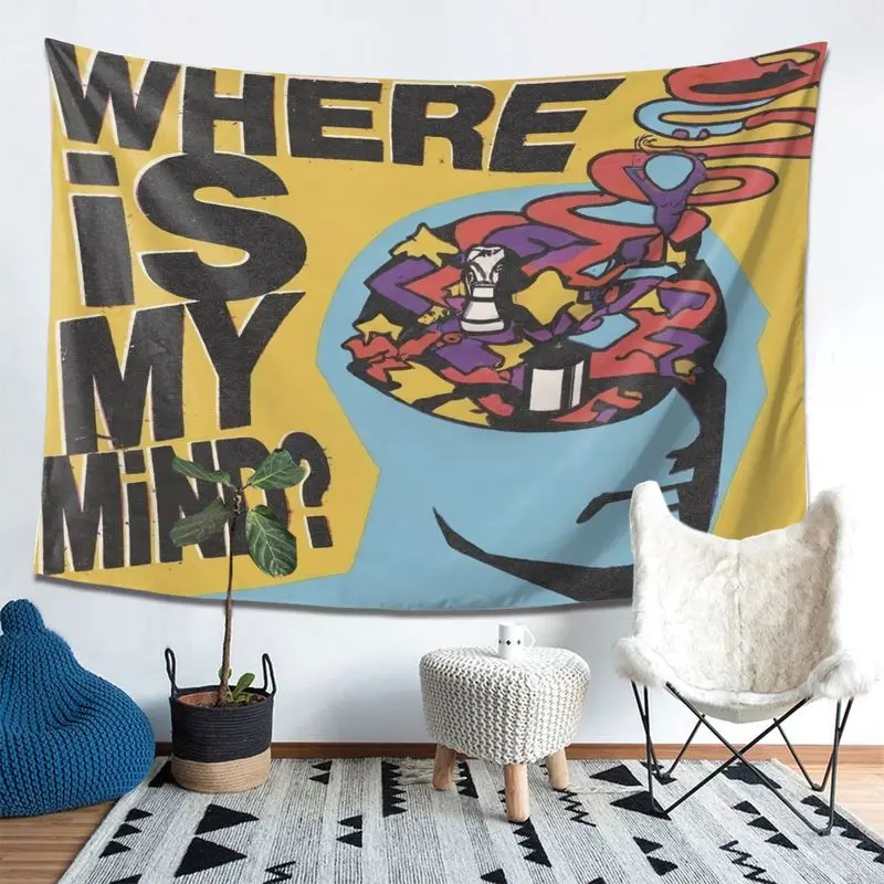 VIKAMA Retro Pop Art Tapestry Where Is My Mind Psychedelic Brain Wall Hanging Dorm Living Room Background Decor