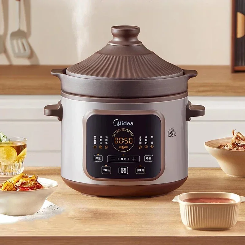 Midea สีม่วงหม้อสตูว์ไฟฟ้าหม้อใช้ในครัวเรือนอัตโนมัติเซรามิคซุปสตูว์ทําอาหารโจ๊กหม้อไฟฟ้า Stewpot