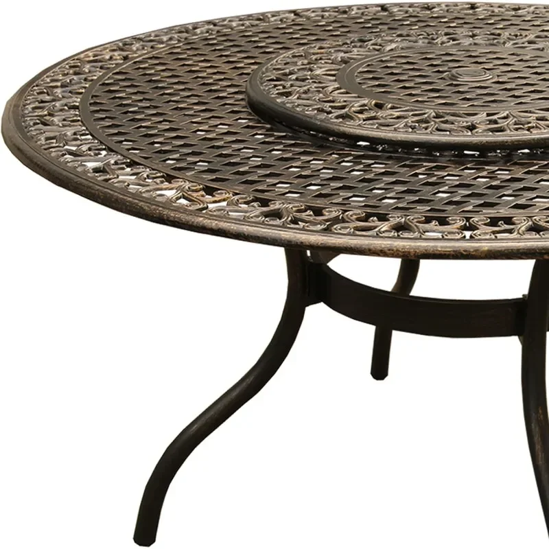 Ornate Traditional Outdoor Mesh Lattice Aluminum  Bronze Round Dining Table