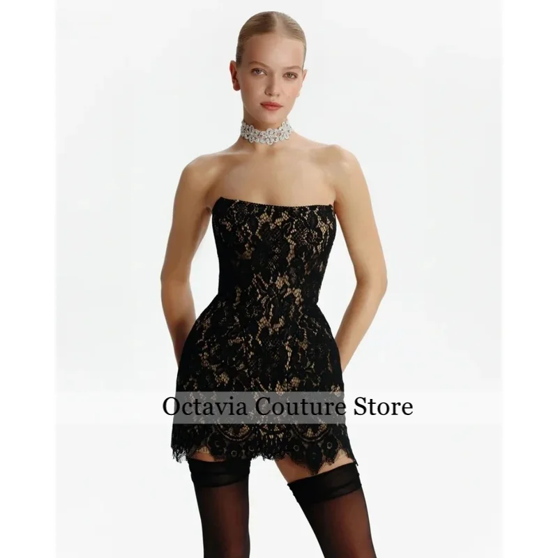 

Amada Black Strapless Lace Customized Formal Evening Fitted Mini Gown vestidos de gala Elegant Prom Dresses Formal Occasion Wear