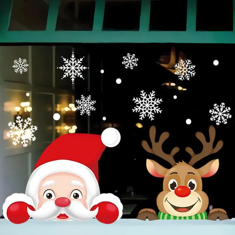 2025 Removable Christmas PVC Static Sticker Santa Elk Window Stickers Beautify Snowflake Wall Decals New Year Party Glass Paste