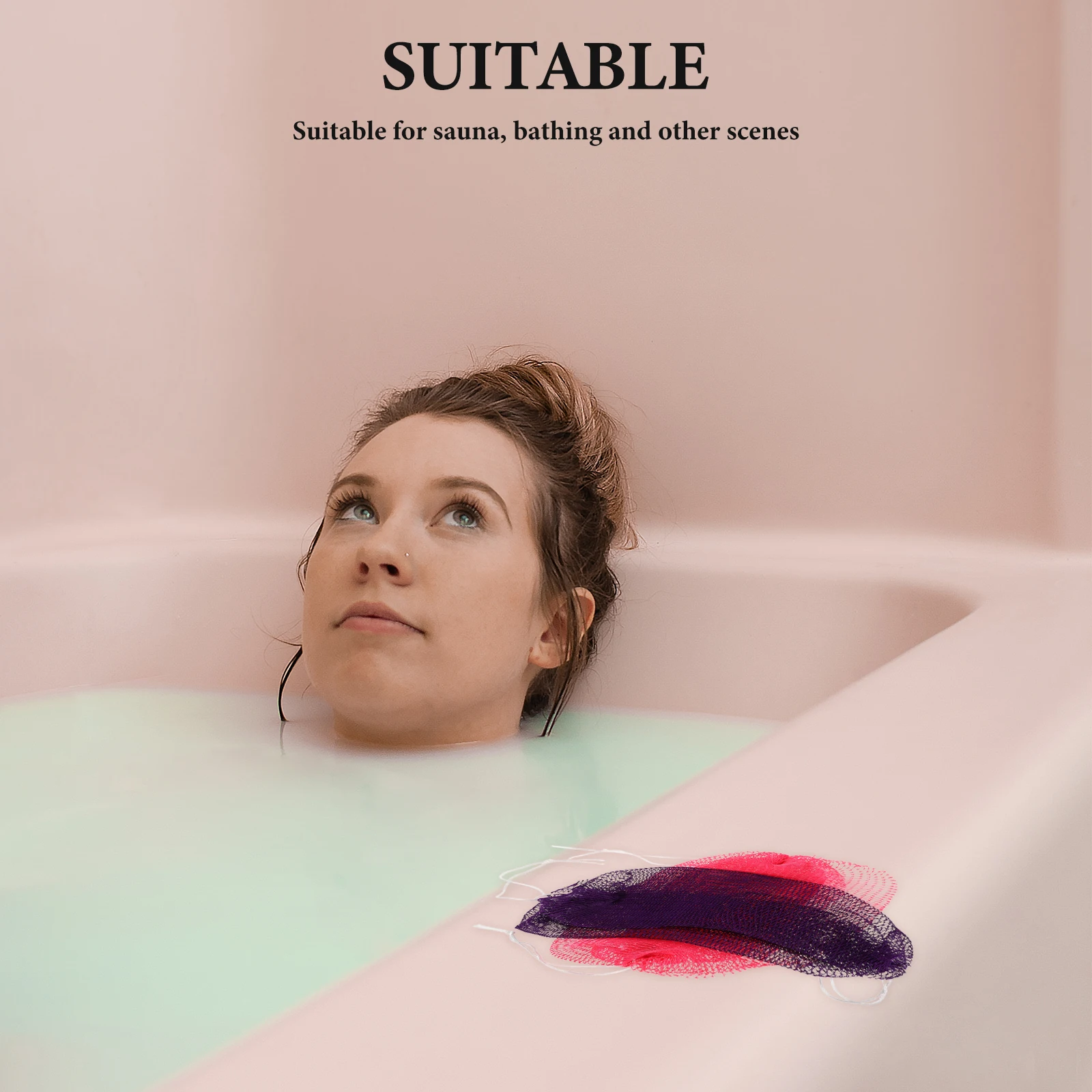 

2 Pcs Elastic Bath Towel Body Scrub African Net Sponge with Handles Shower Exfoliating Bar