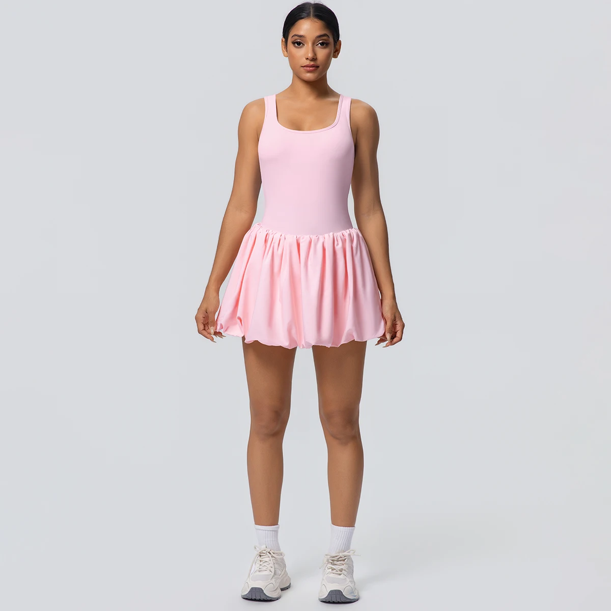 One-Piece Solid Color Jumpsuit Tennis Skirt Woman Yoga Set Pleated Sports Tennis Skirts With Pockets Breathable Gym Sportswear