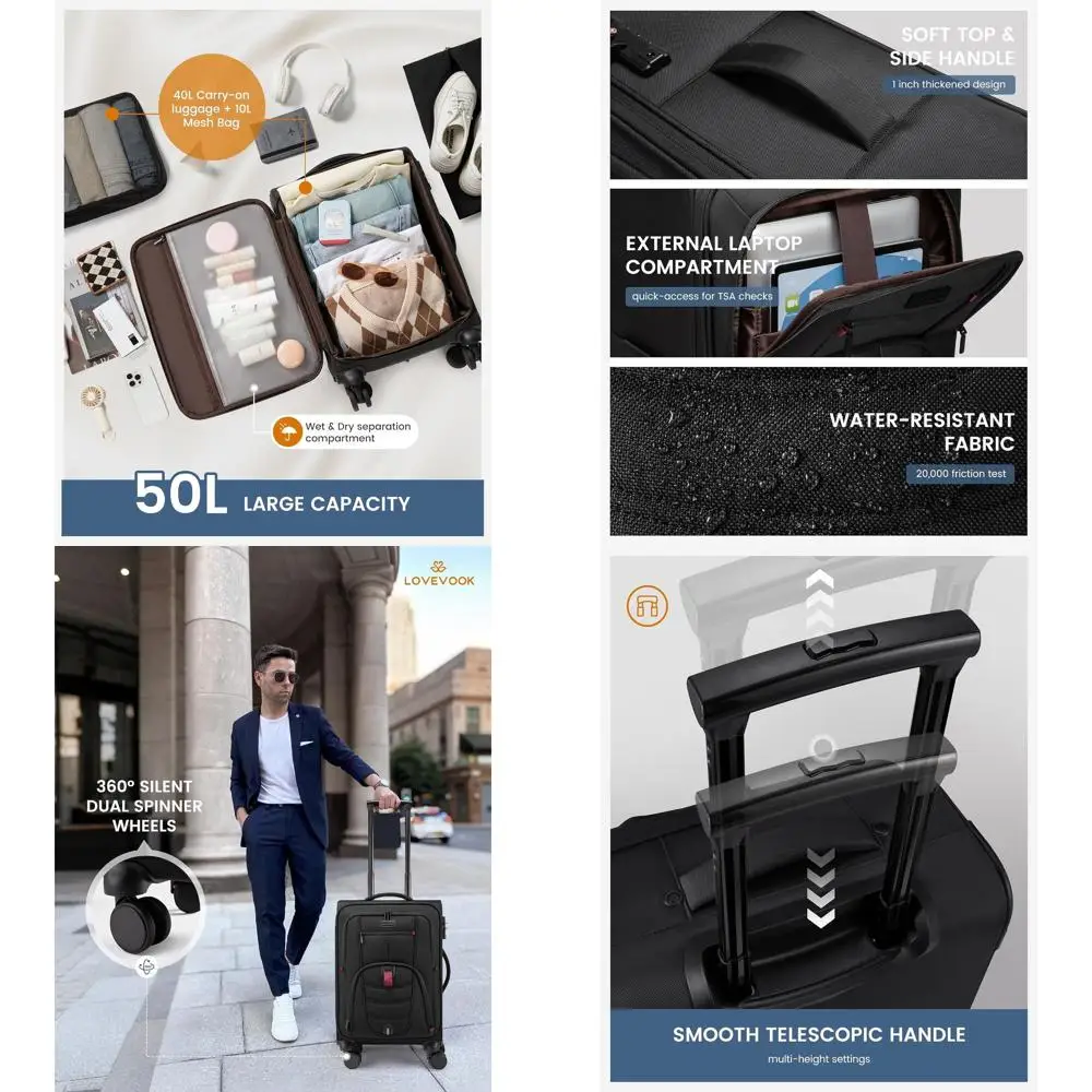 

Approved 22 Spinner Carry-On Luggage, Soft-Sided TSA Lock Bag for Men & Women, Lightweight, Large Capacity for Business Travel