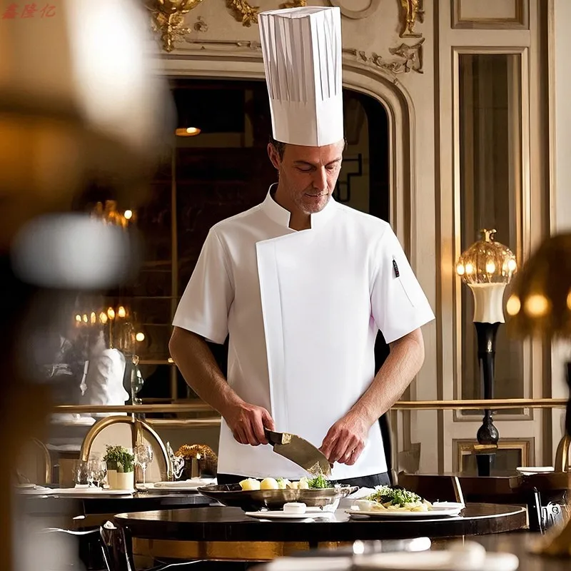 سترة صيفية رقيقة قابلة للتنفس شبكية للطهاة في مطعم الفندق والمطبخ ملابس عمال المعجنات الشيف ستيك هاوس بأكمام قصيرة موحدة