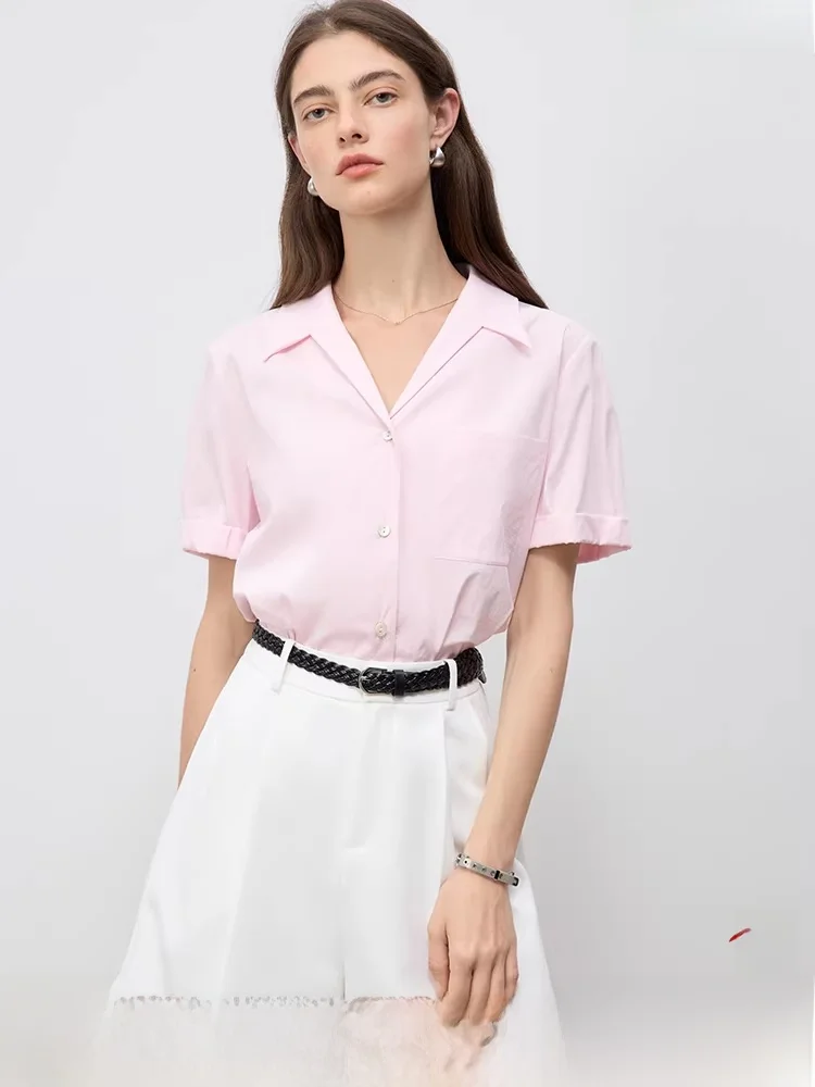 

Ретро-топ с кубинским воротником и V-образным вырезом для женщин, свободный крой, омолаживающий эффект, для повседневной носки, прямой крой