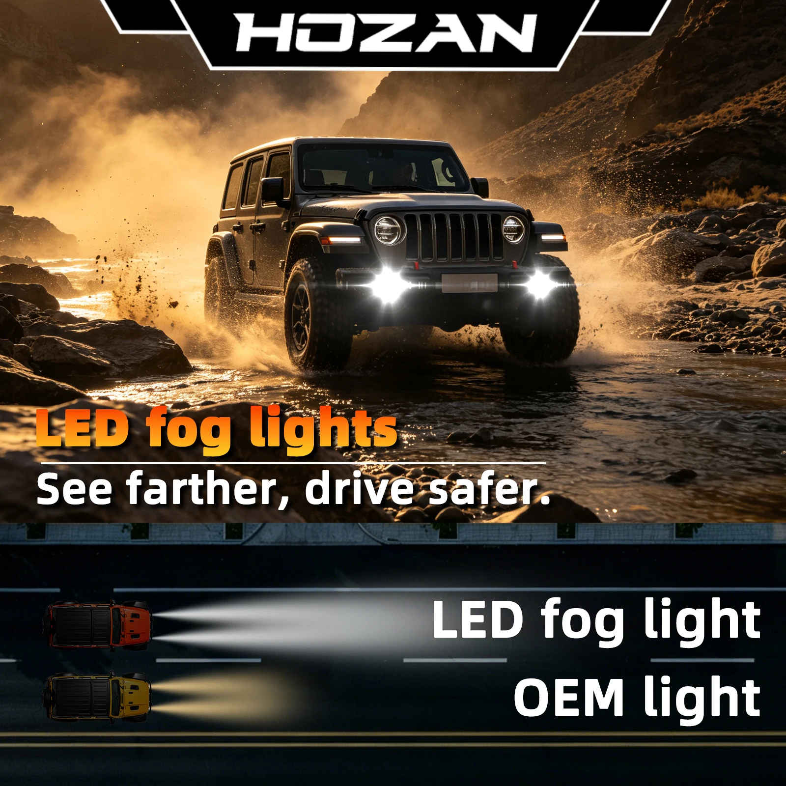 4" High Power White LED Fog Light Assembly Plug‑and‑Play For Wrangler JL Front Bumper Off‑Road Driving Modification Parts
