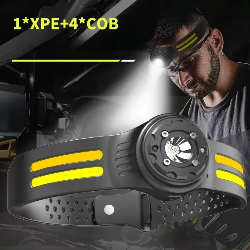 Hand Wave Induction COB LED Headlamp Protective USB Charging Multifunctional for Outdoor Night Running Cycling