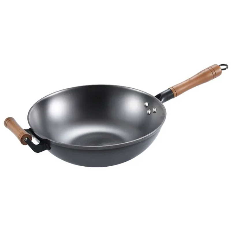 Thickened Cast Iron Wok for Gas/Induction Cooker with Non-Stick Coating-Free Frying Pan Wok Household Cooking Pan Cast Iron Pot