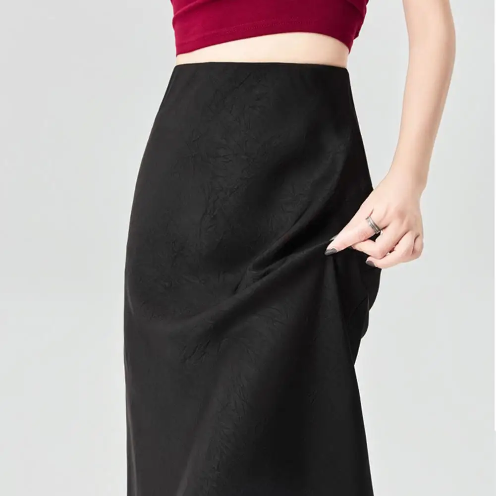 

Shiny Satin Skirt Elegant Satin Fishtail Skirt with Slit Design for Women High Waist Midi Skirt Solid Color Slim Fit for Summer