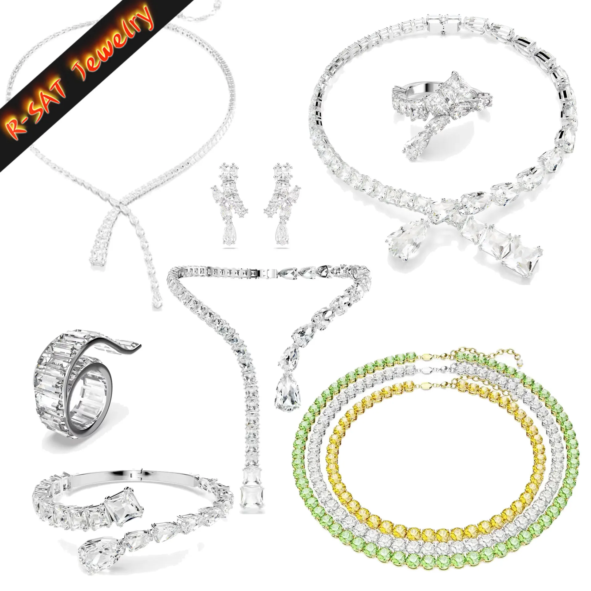 2027 New Jewelry Set White Crystal Necklace Original Exquisite Earring Bracelet Charm Pearl Women Party Jewelry Accessories Gift