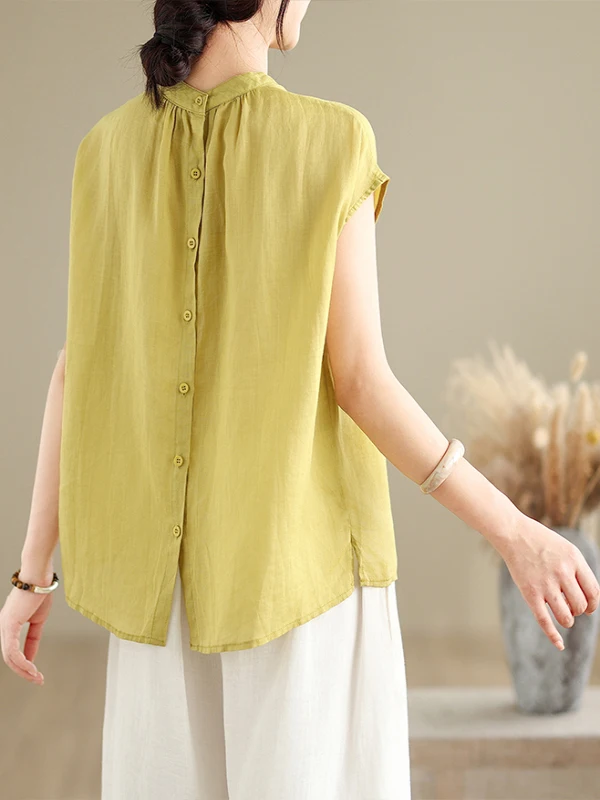 كتان غير رسمي ort Sve irt المرأة فضفاضة تناسب التخسيس الصيف جديد Sle لون نقي تنوعا العلوي المرأة