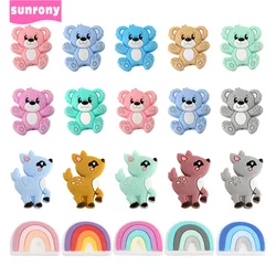 Sunrony 10pcs Cute Animals Deer Silicone Beads Rainbow Beads For Jewelry Making DIY Pacifier Clip Necklace Accessories