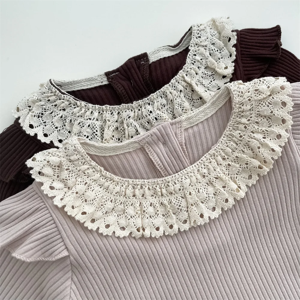 Baby Solid Color Bottoming Shirt Toddler Cute Lace Collar Undershirts Infant Girls Interior Base Shirt