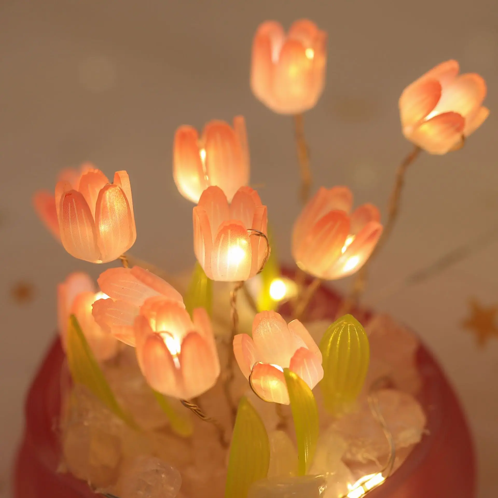 10/20Pcs Tulip Night Light Battery Operated Tulip Flower Table Lamp DIY Simulation Tulip LED Nightlight Handmade Bedside Light