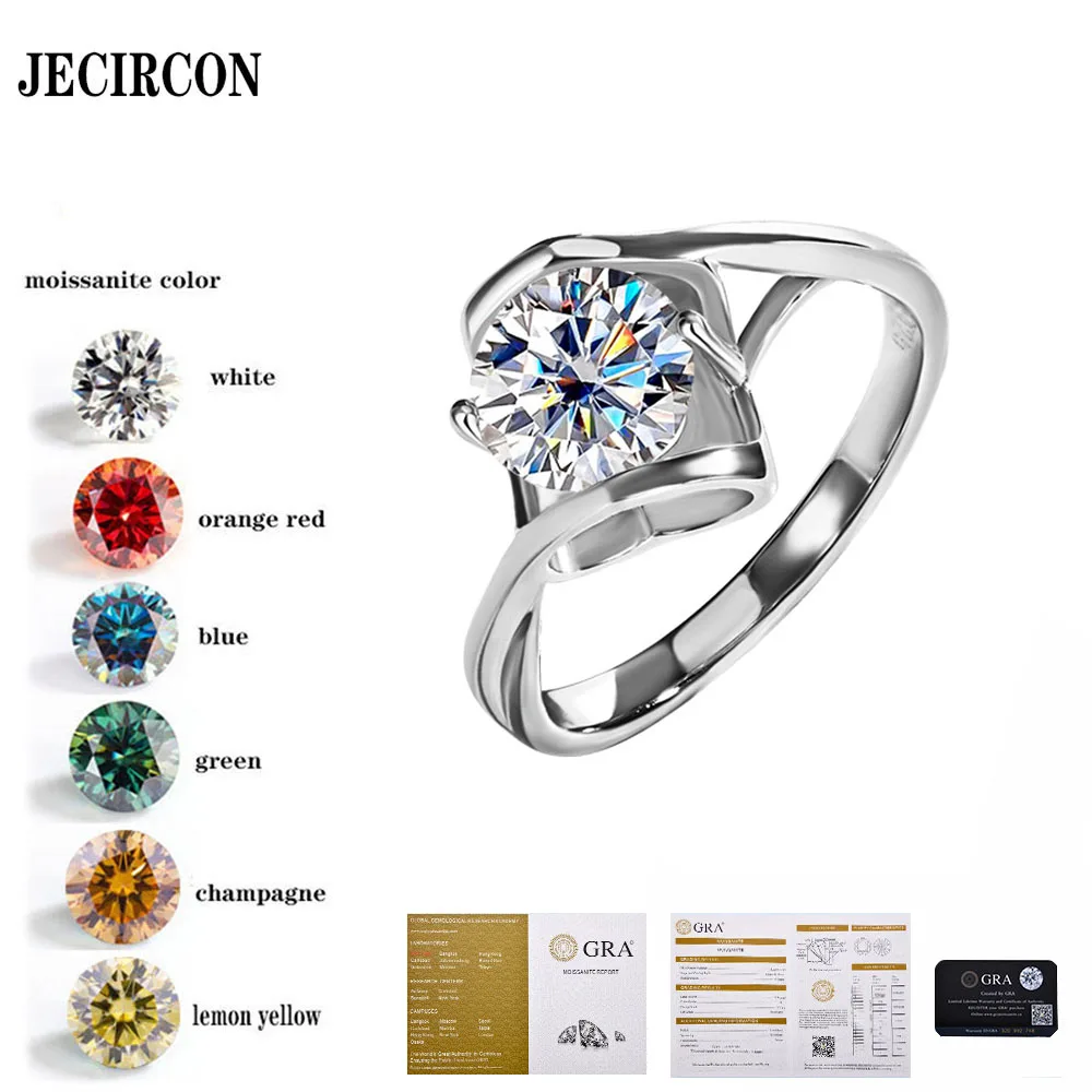 JECIRCON S925 Sterling Silver Ring for Women Angel Kiss 1 Carat Moissanite Simulated Diamond Ring Heart-to-Heart Wedding Jewelry