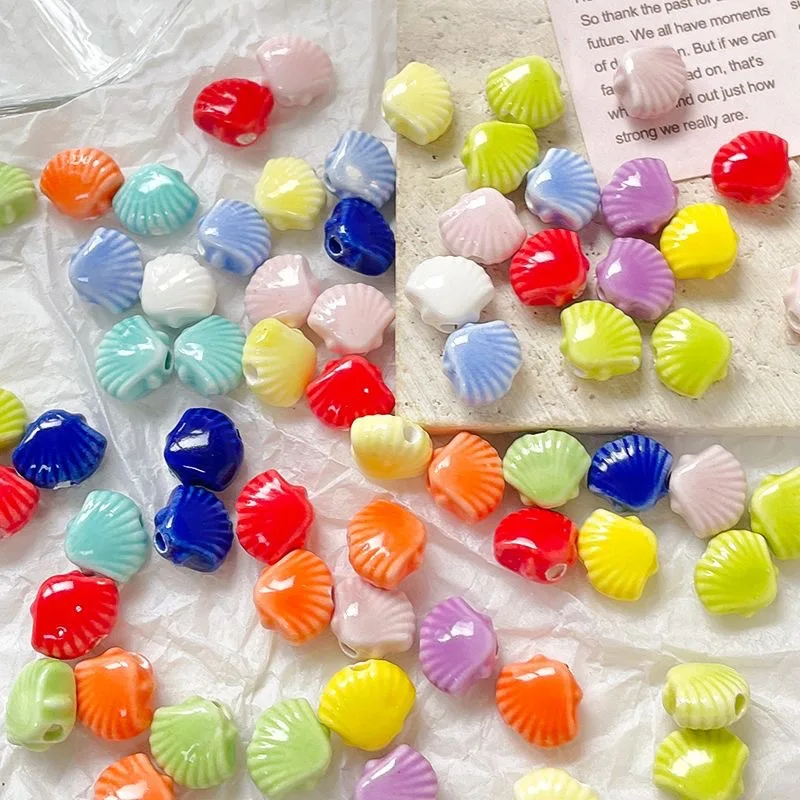 10pcs 10x12mm Shell Shaped Ceramic Beads Multicolor Loose Porcelain Beads DIY Necklace Bracelet Jewelry Making Accessories
