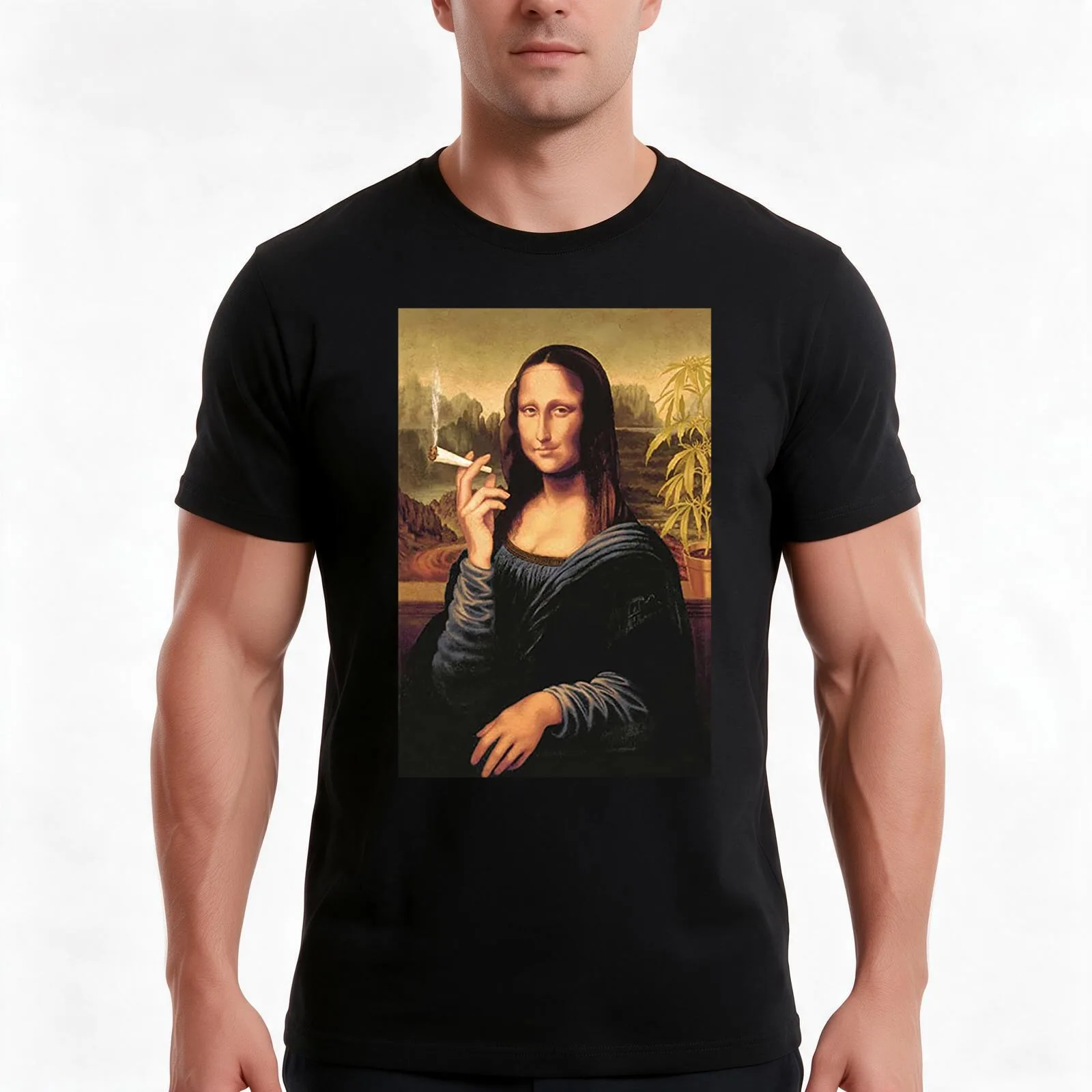 Mona Lisa Smoking a Joint T-Shirt, Summer Casual Cotton Tee, Oversized Streetwear Tops, Vintage Graphic Print, Unisex Men Women