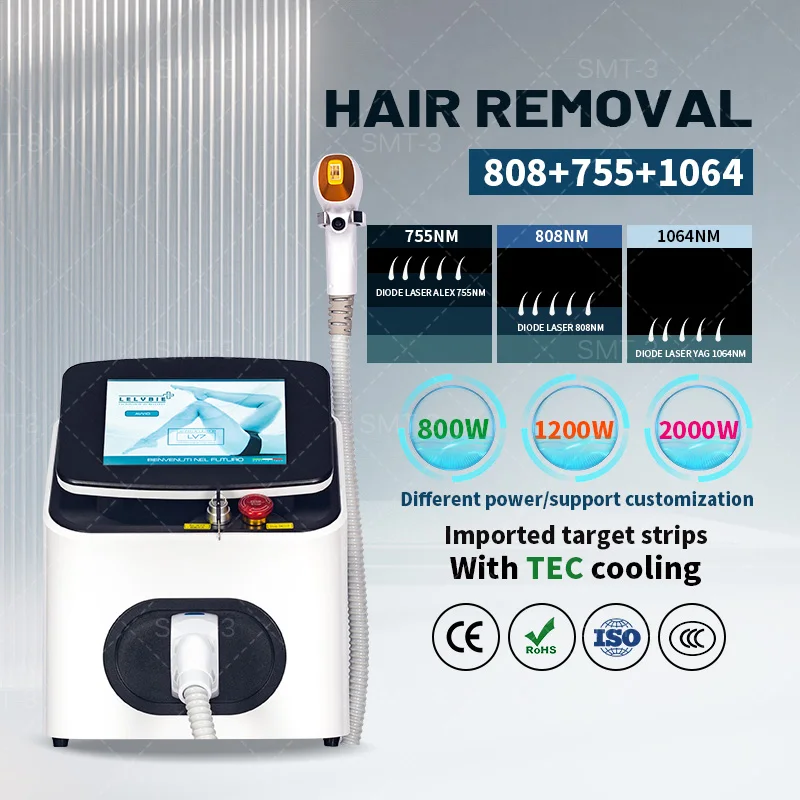 

3 Wavelength Diode Laser Hair Removal Machine 755 808 1064 Freezing Point Cooling System Restore Silky Smooth Skin Professional