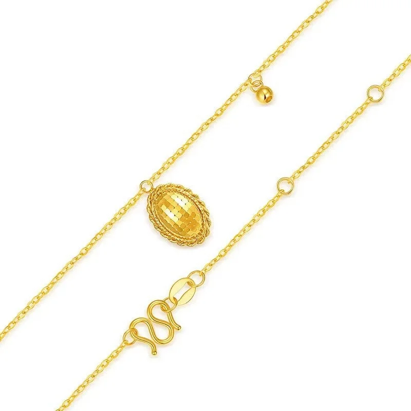 

Elegant 24K Au999 Gold Women Necklace, Sparkly Sequined Oval Pendant Dainty Chain for Ladies