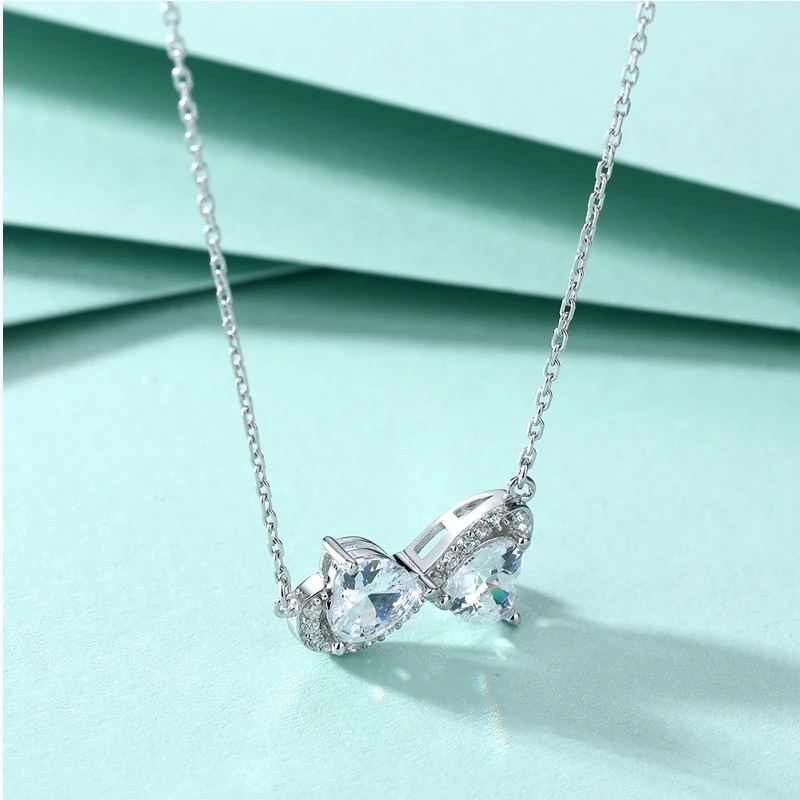 Wide-faced sterling silver ring, heart-shaped zircon earrings, and heart-shaped necklace, all in 925 silver jewelry set, three-p