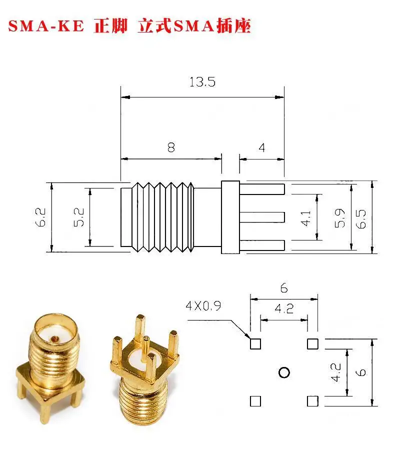 1 Stück SMA RF-Antennenanschluss mit versetztem Fuß, gerader Winkelstecker, Außengewinde, Innenloch, Pin SMA-KWE/KHD – Detail 1