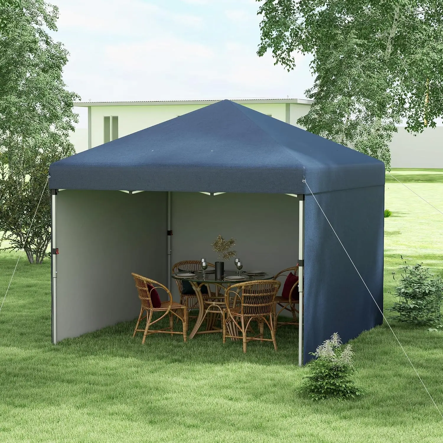 10' x 10' Pop Up Canopy Tent with 3 Sidewalls Carry Bag Navy Blue, Customized