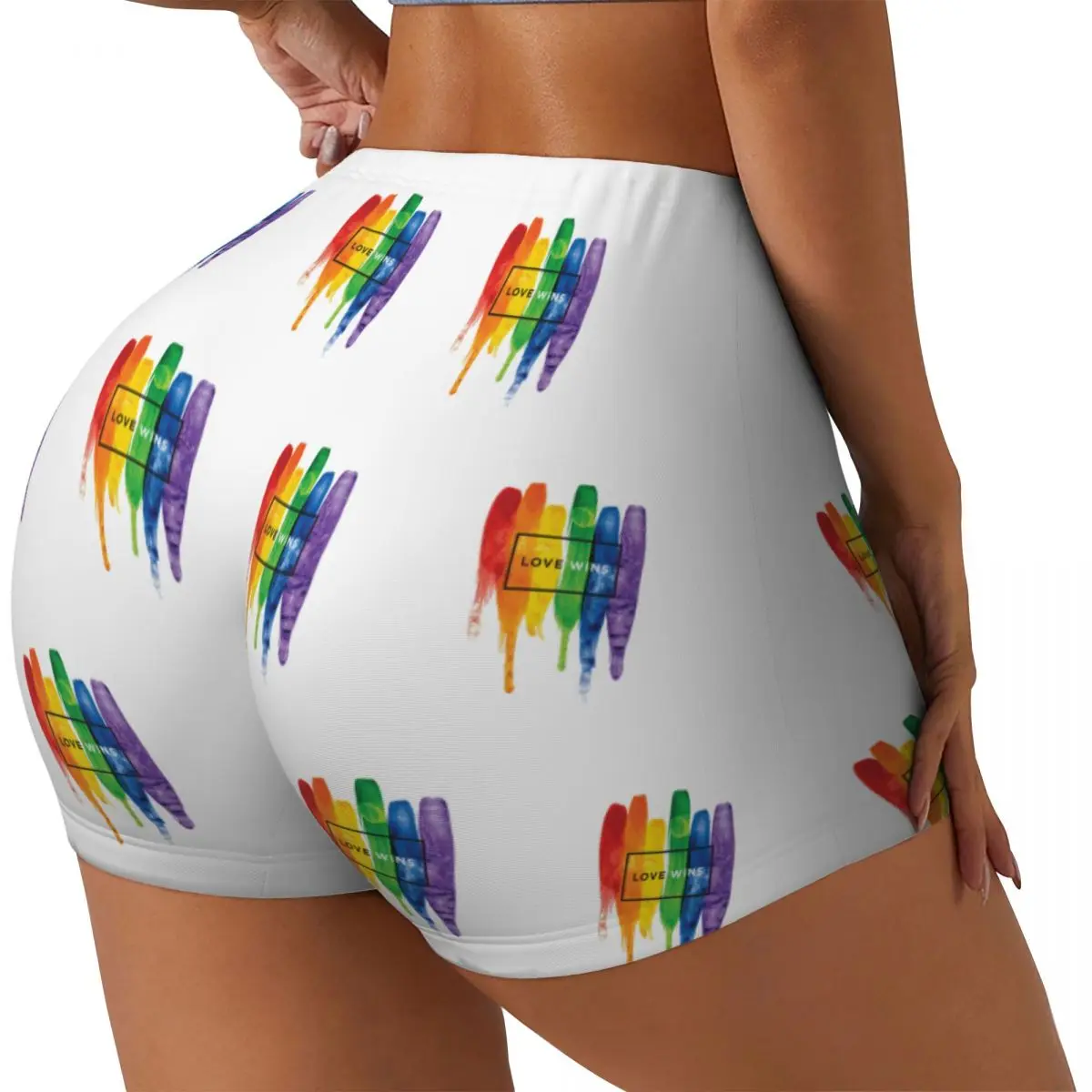 Custom LGBT Love Wins Rainbow Paint GLBT Workout Biker Running Shorts Women Lesbian Gay Pride Gym Yoga Shorts