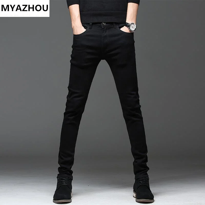 

2024 New High Quality Casual Slim Stretch Jeans Black Men's Pencil Pants Tight Trousers Plus Size 36-27 Pantalons