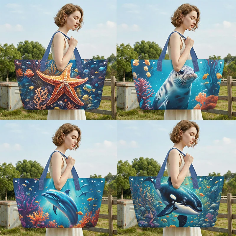 

Dolphin / Turtle / Octopus/ Starfish Totes Ocean Animal Women Handbag Large Capacity Storage Bags Foldable Shoulder Travel Bag