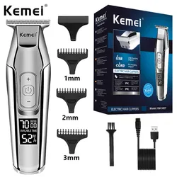 Kemei máquina de cortar cabelo profissional aparador de barba para homens velocidade ajustável led digital clipper escultura clippers navalha elétrica