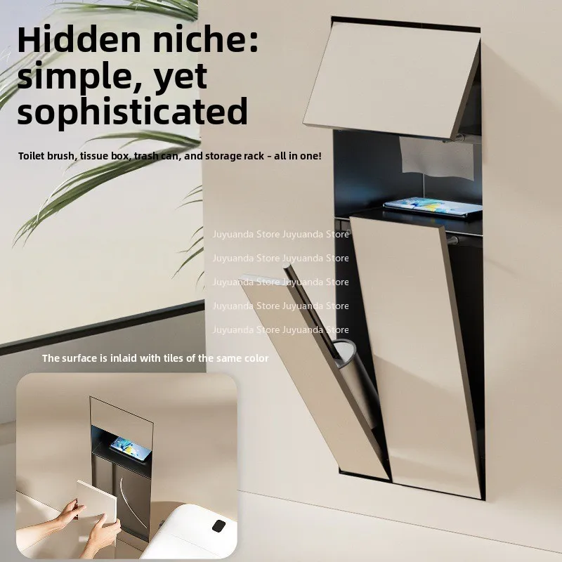 Stainless Steel Niche Toilet Trash Can Embedded Tissue Box Toilet Brush Storage Cabinet Stainless Steel Niche Embedded Cabinet