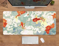 Japanese Mousepad Koi Desk mat Minimal Japan Mousepad Gold Blue Anime Aesthetics XXL Gaming Deskmat Nature Large Mouse Pad 90x40