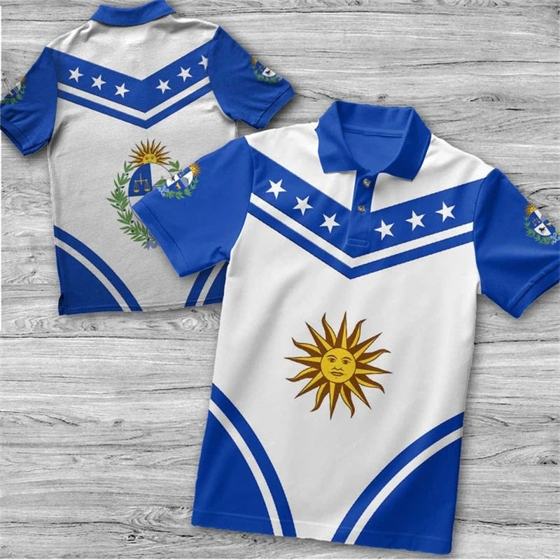 Uruguay Flag All Over Print Polo Shirt Sports Gym Tops Daily Casual Short Sleeve Uruguayan National Emblem Graphic Tee Shirts