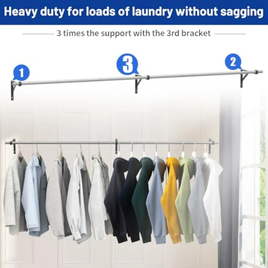 Wall Mounted Clothes Rack for Closet Storage Laundry Room and Bedroom 87'' Heavy Duty Pipe Clothing Rack with Multi Purpose Gar