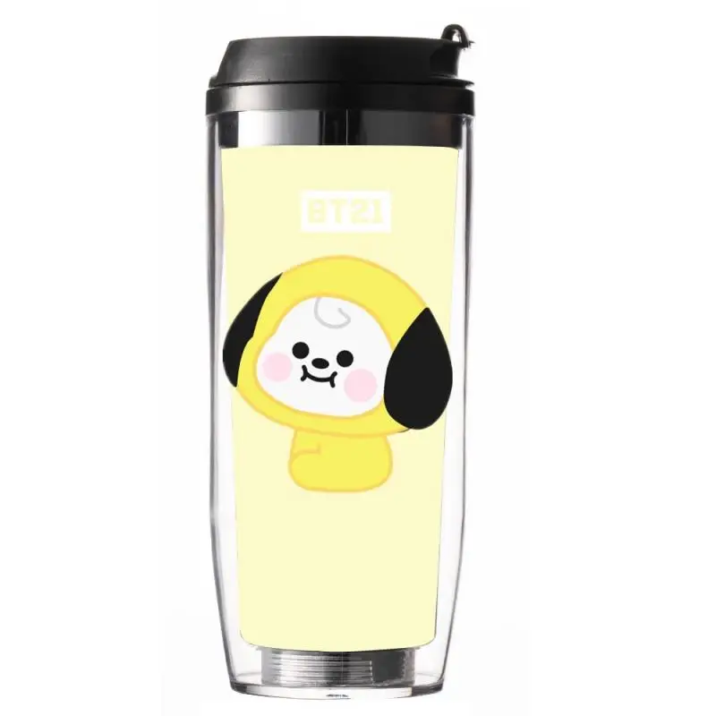 500Ml Anime Cartoon Bt21 Water Cup Straw Cup Fashion Double-Layer Insulated Outdoor Accompanying Coffee Cup Gift for Friends