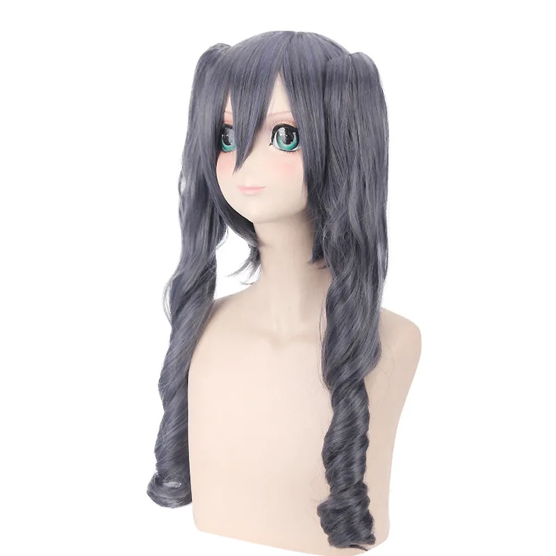 شعر مستعار صناعي طويل، رمادي أزرق، مزيج هيربيسي، نمط منفصل، زي حفلة الهالوين، لعب الأدوار الأنيمي