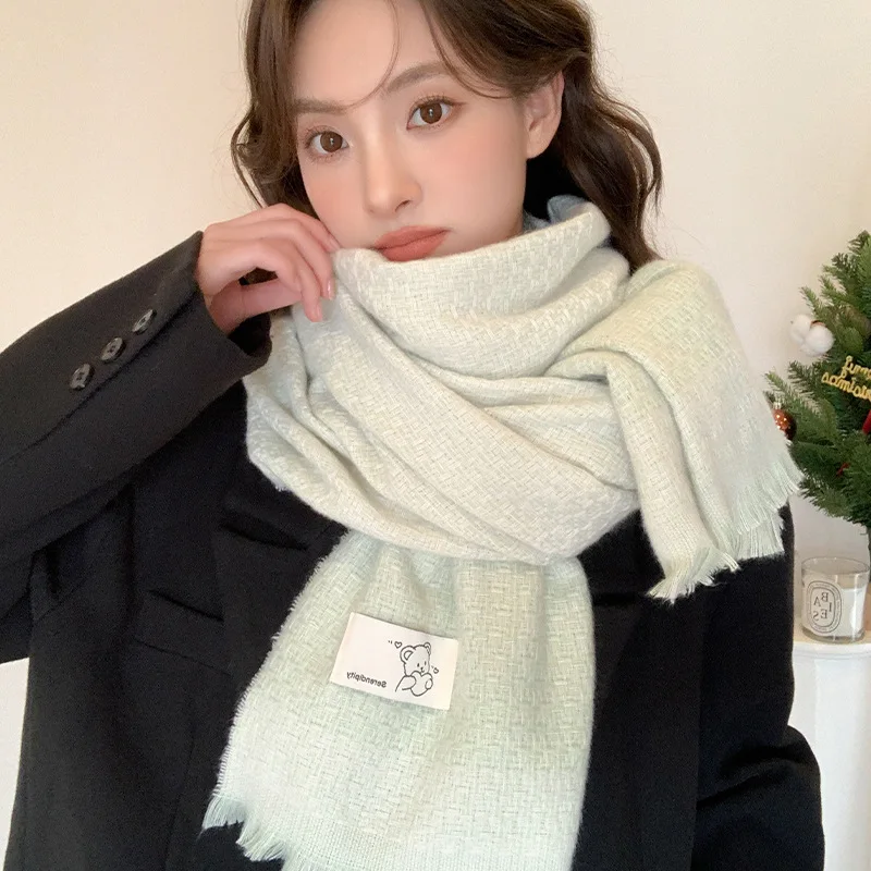 2024 Autumn/Winter New Korean Edition Warm Women's Scarf Simple Soft and Sticky Outer Coat Shawl Student Couple's Cold Scarf